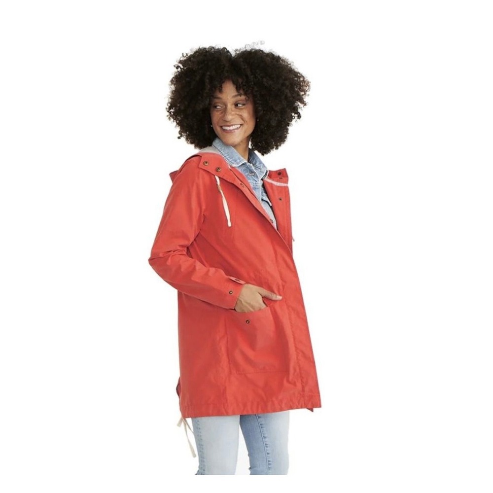 Marine Layer Millie Raincoat Women S Poppy Red Hooded Utility Jacket Parka